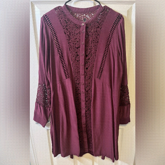 BURGUNDY Embroidered Dress - Picture 1 of 4